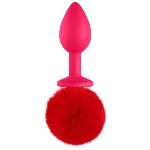 Sexual World Bunny Tail Peluşlu Pembe Silikon Anal Plug-Kırmızı