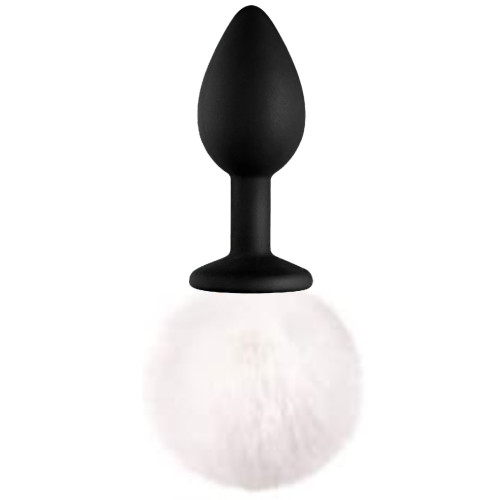 Sexual World Bunny Tail Peluşlu Siyah Silikon Anal Plug-Beyaz