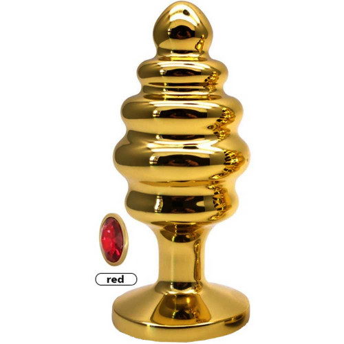 Erox Gold Medium Kırmızı Taşlı Boğumlu Anal Alıştırıcı Metal Plug