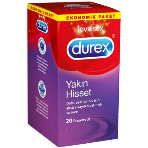 Durex Yakın Hisset Eko Paket Ekstra Kaygan Prezervatif 20'li