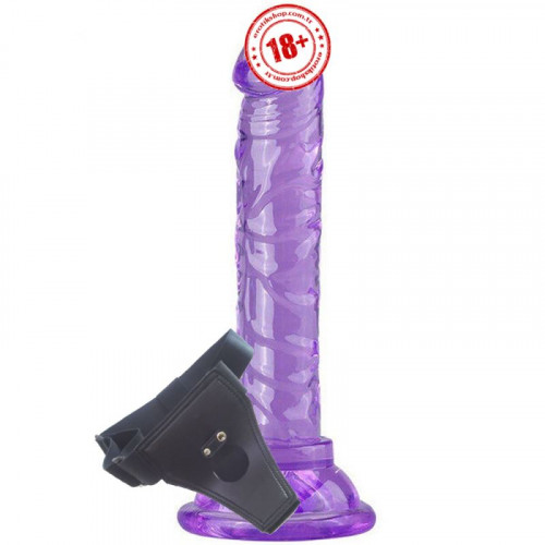 Erox Jelly Dildos Belden Bağlamalı Kemerli Realistik Mor Penis 14 cm