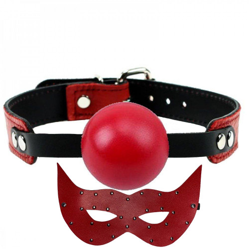 Erox Fetish Fantasy Series Master Ball Gag Kırmızı Deri Ağız Topu ve Maske