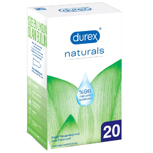 Durex Naturals Doğal Kayganlaştırıcılı 20'li Prezervatif