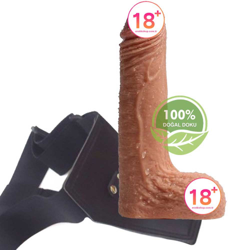 Shequ Crowley's Penis Çift Katmanlı Kemerli Strapon Realistik Dildo 18 cm